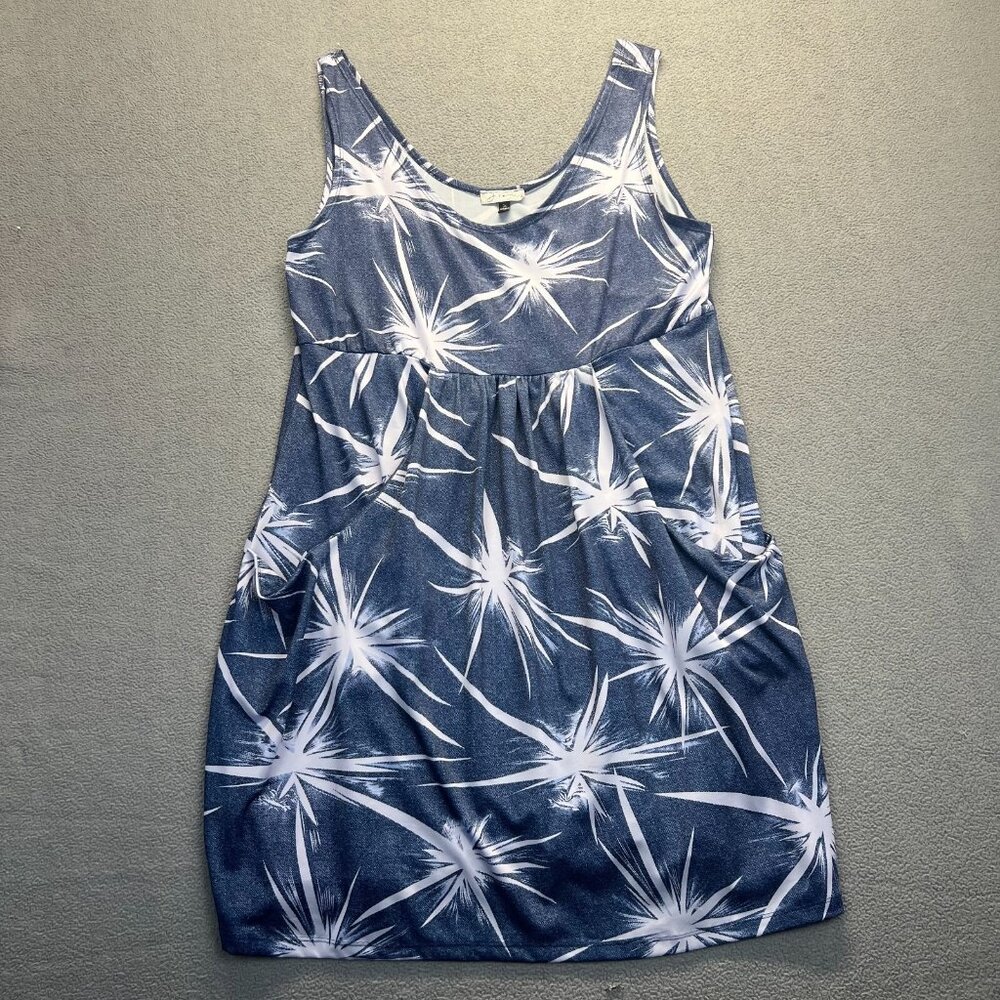 J Valdi Womens Dress Size 3X blue white print tank swim cover-up pockets summer